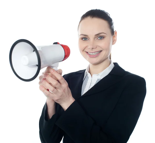 Attractive woman with megaphone — Stock Photo, Image