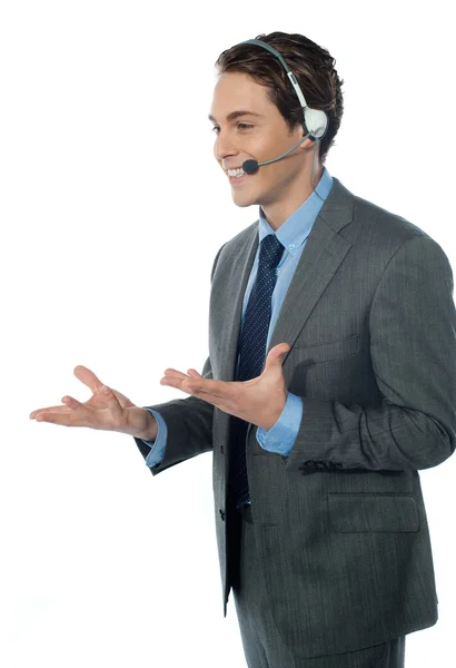Χειριστής υποστήριξη πελατών με ένα ακουστικό — Φωτογραφία Αρχείου