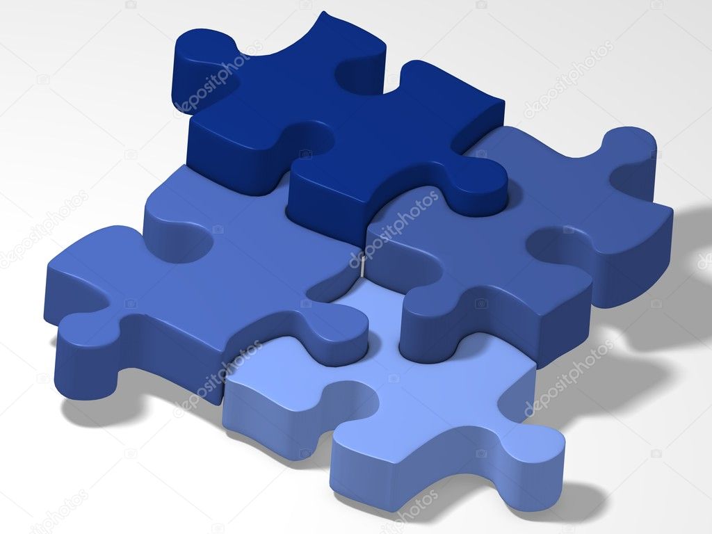 Four blue pieces of puzzle