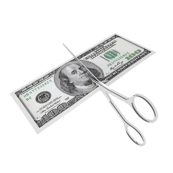 Dollar cut with scissors — Stock Photo, Image