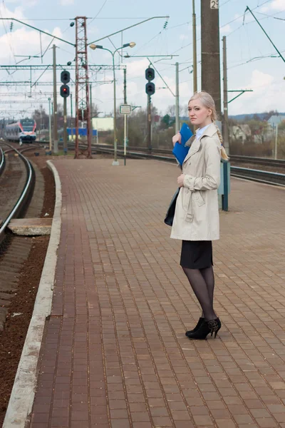 stock image Girl waiting for the train