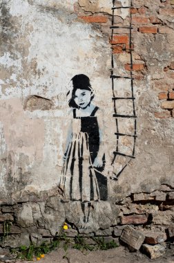 Little Girl with a ladder in her hand clipart