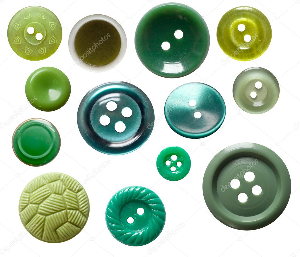 Set of isolated green buttons