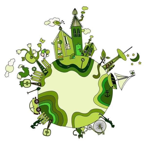 Alrededor del mundo bio verde — Vector de stock