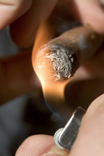 Eld på en cigarr — Stockfoto