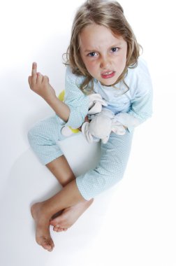 Girls in pajamas shows the middle finger clipart