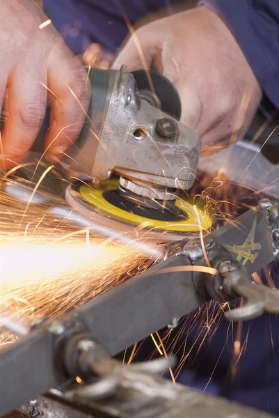 Grinding wheel cutting iron — Stock Photo, Image