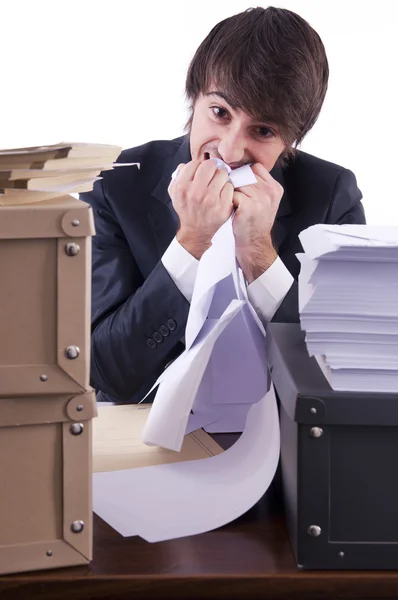 Geschäftsmann in seinem Büro gestresst — Stockfoto