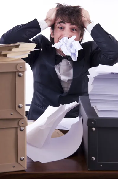 Geschäftsmann in seinem Büro gestresst — Stockfoto
