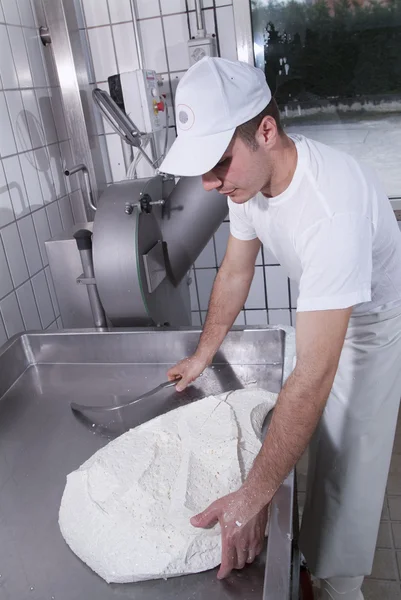 stock image Dairymen, who prepare the mozzarella