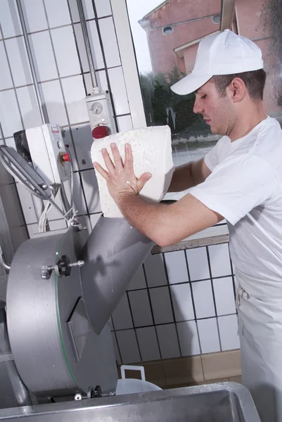 Dairymen, som förbereder mozzarella — Stockfoto