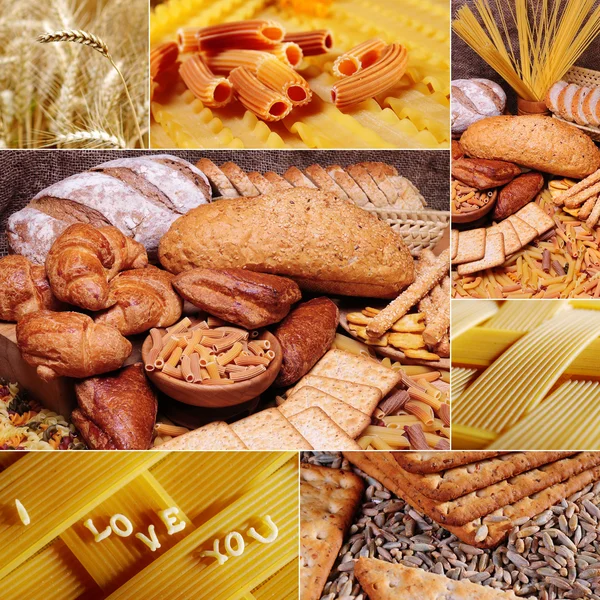 Beautiful bread and pasta collage — Stock Photo, Image