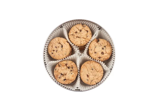 Zásobník čokoládové cookies v krabici — Stock fotografie