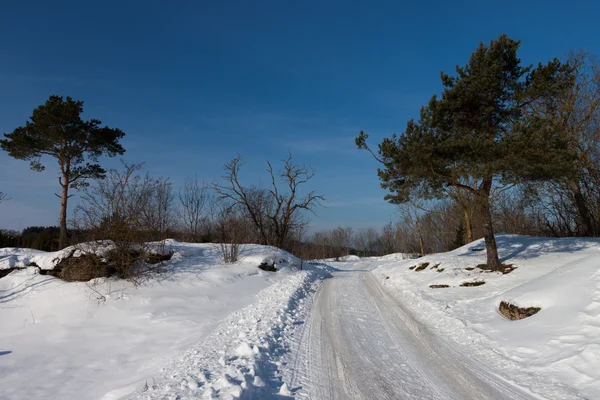 Estrada rural de neve durante o inverno — Fotografia de Stock