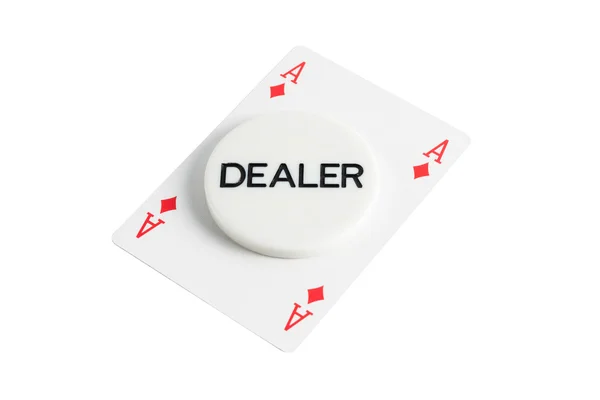 Dealer with ace of diamonds over white — Stock Photo, Image