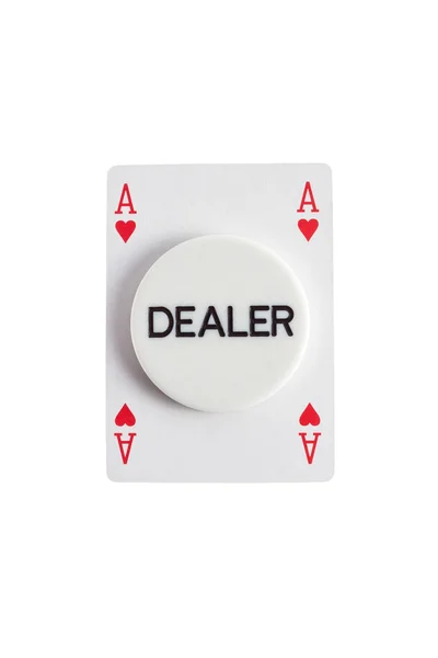 Dealer with ace of hearts over white — Stock Photo, Image