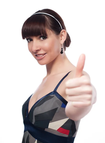 Een jonge vrouw toont een bordje met je vingers — Stockfoto