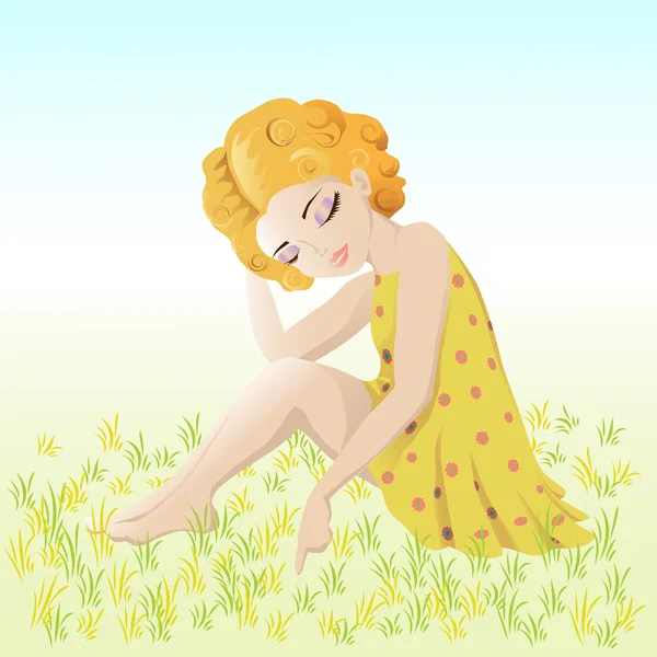Girl on the field — Stock Vector