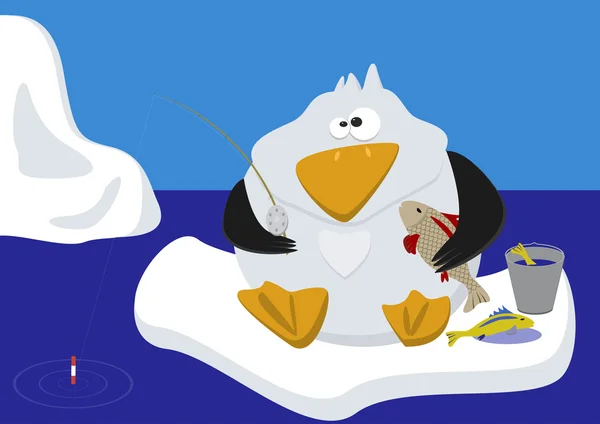 Komik penguen buz balıkçılık Vektör Grafikler