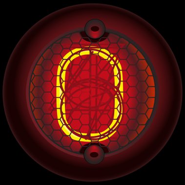 Digit 0 (zero). Nixie tube indicator clipart