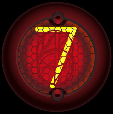 Digit 7 (seven). Nixie tube indicator clipart