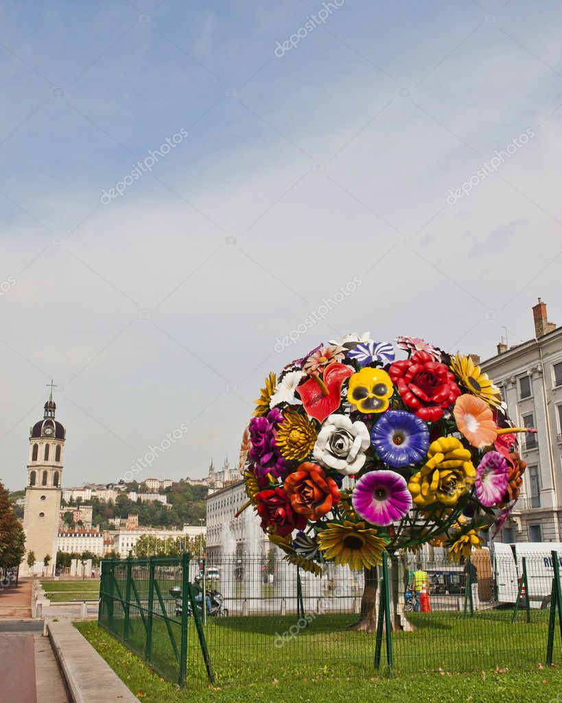 Sculpture Of Flower Bouquet In Lyon Stock Photo