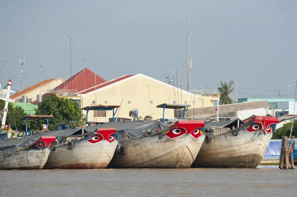 Big Eyed Boats of My Tho — Stock Photo, Image
