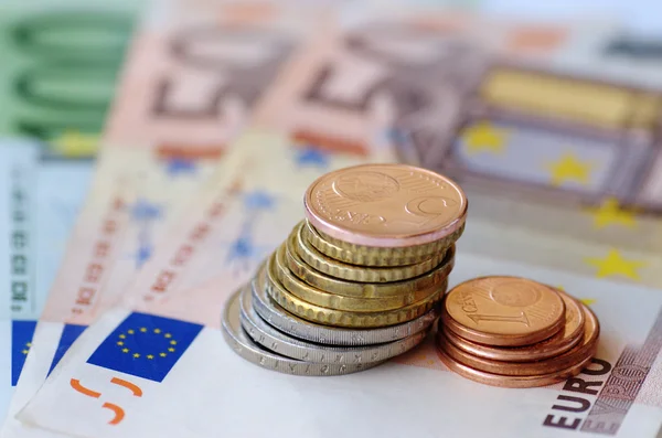 stock image Euro notes and coins