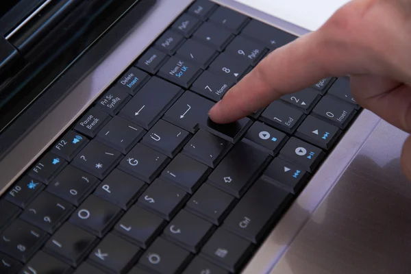 Using A Laptop, Finger On Enter Button — Stock Photo, Image