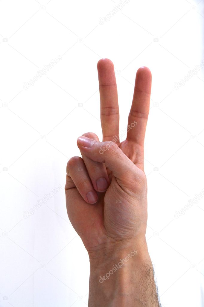 Human Hand Sign Number 2 On White