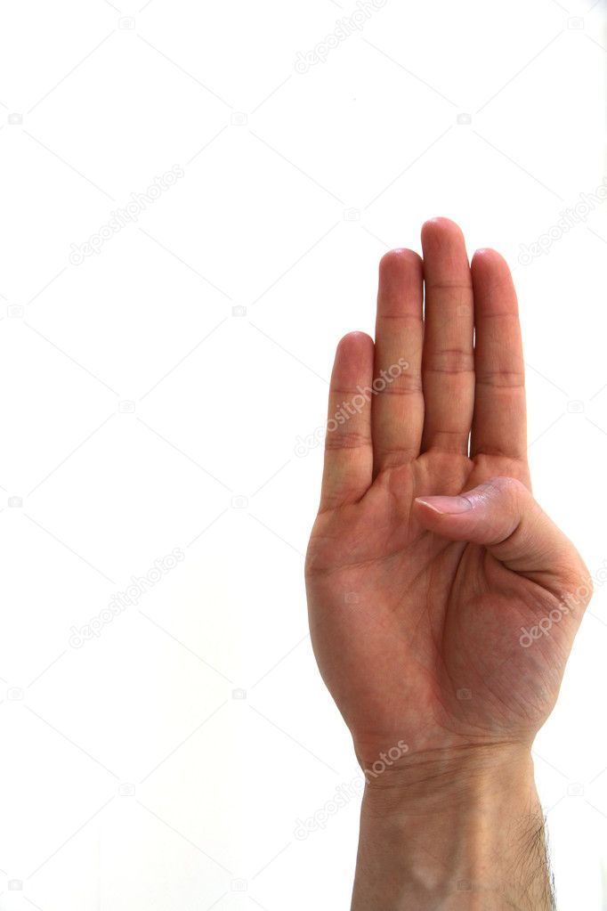 Human Hand Sign Number 4 On White