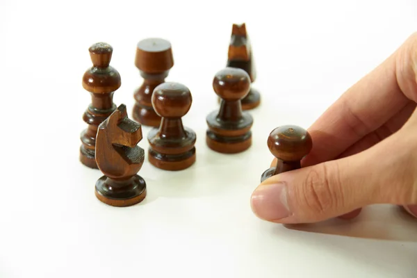Chess Pieces and Right Hand — Stock Photo, Image