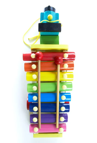 Färgglada, trä xylofon med mallet — Stockfoto