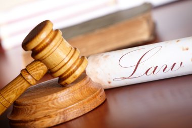 Judges gavel with old paper clipart