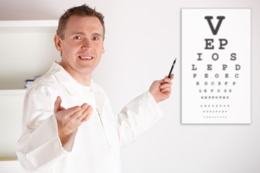 Oculist doctor examining patient clipart