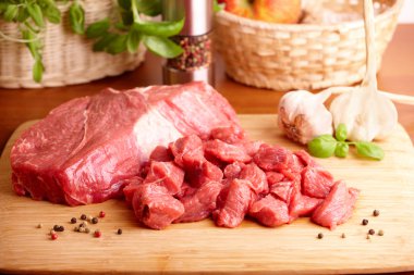 Raw beef on cutting board clipart