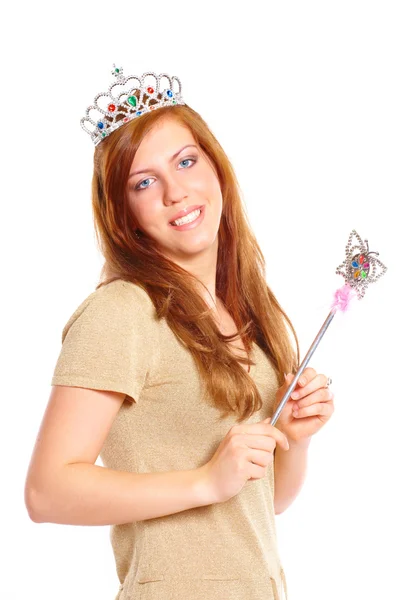Atraktivní mladá žena kouzelnou hůlkou — Stock fotografie