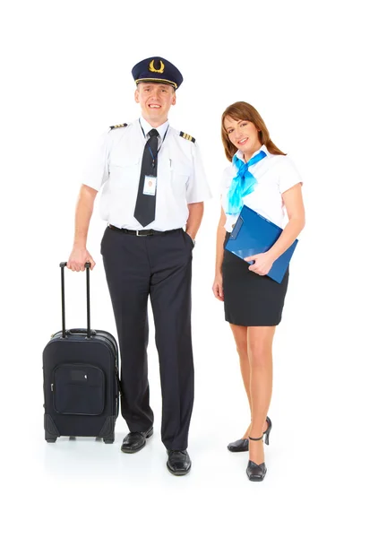 stock image Flight crew with trolley