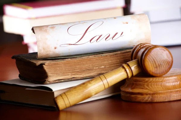 Judges gavel with very old books — Stock Photo, Image