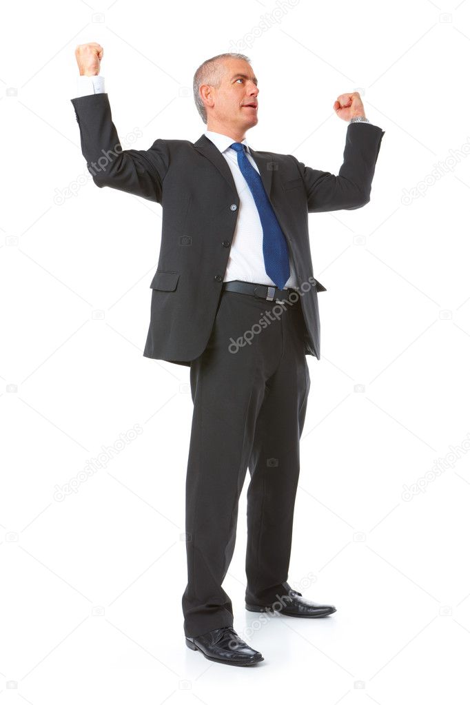 Successful businessman with hands up