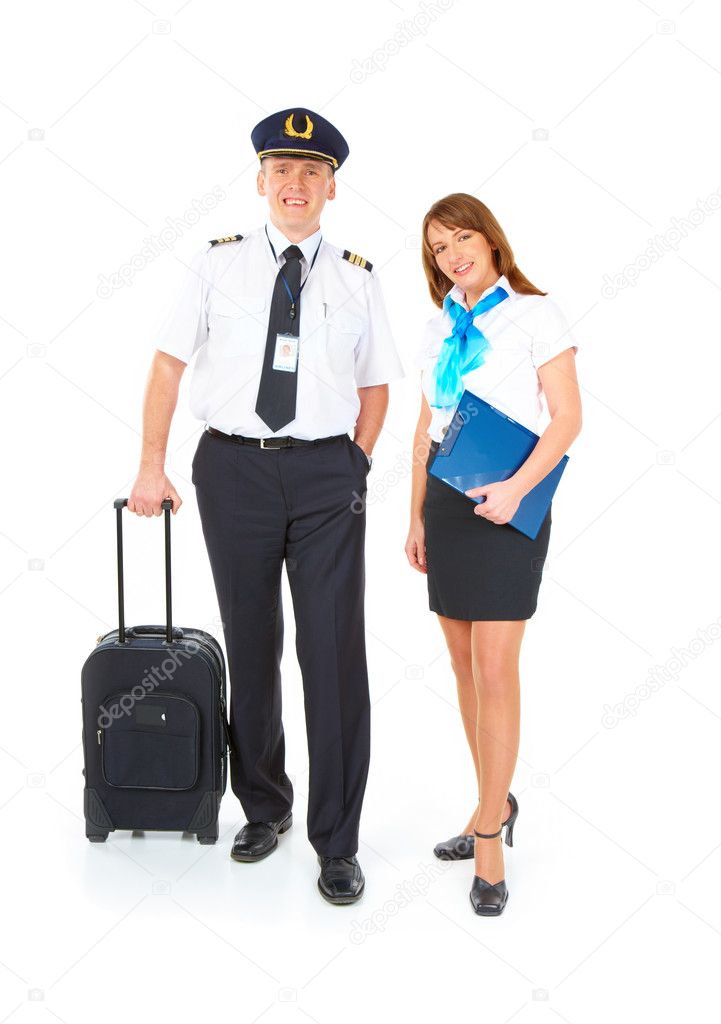 Flight crew with trolley