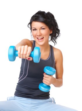 Young woman with dumbbell clipart