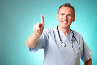 Medicine doctor pointing at something with his finger clipart