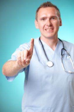 Medicine doctor pointing at something with his finger clipart