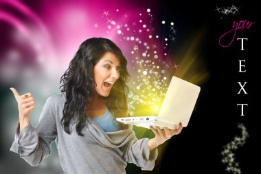 Happy woman with computer clipart