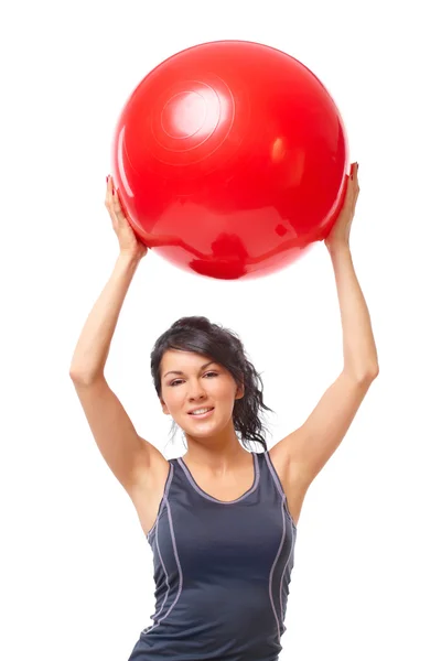 Donna con palla da ginnastica — Foto Stock