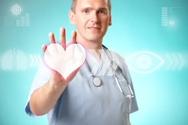 Medicine doctor working with futuristic interface — Stock Photo, Image