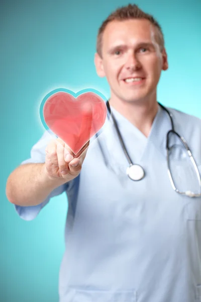 Medico con cuore olografico — Foto Stock