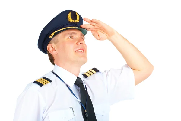 Airline pilot looking upwards — Stock Photo, Image