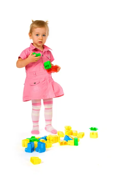 Babymeisje met blokken — Stockfoto